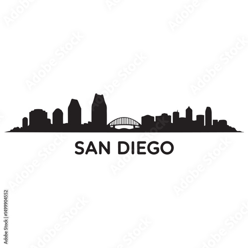 San Diego city skyline horizontal banner. Black San Diego city, USA. Vector template for your design. Vector black silhouette. with white background