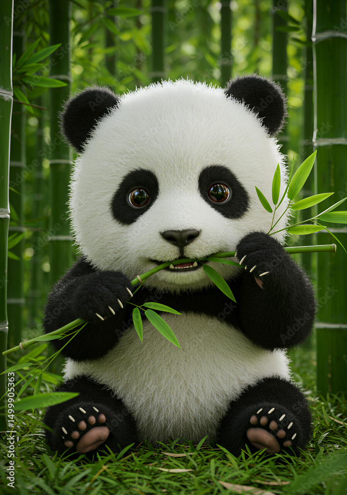 Fototapeta premium giant panda eating bamboo