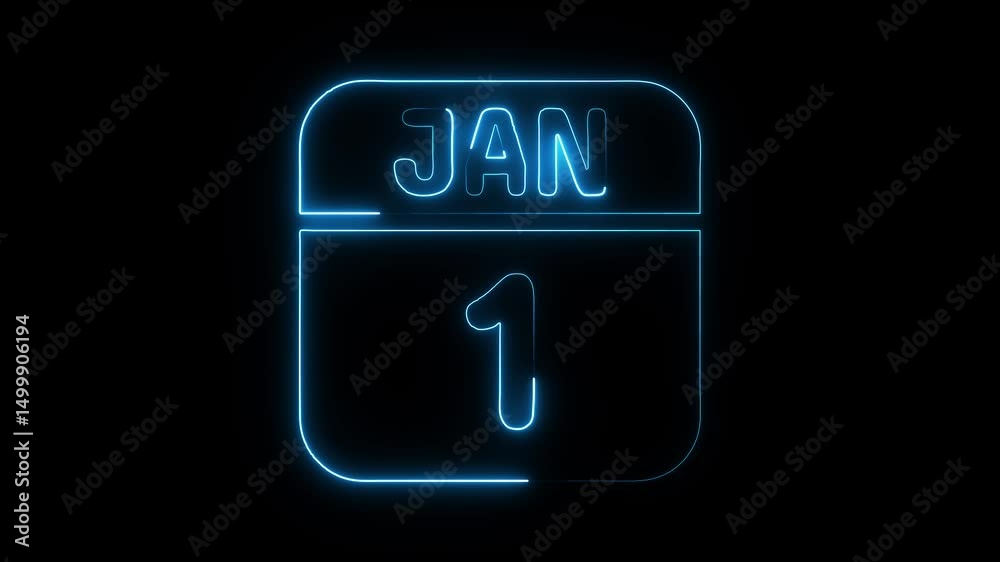 Glowing neon 1 january icon isolated on black background.a neon sign with a calendar that says Glowing neon 1 january icon isolated on black background.a neon sign with a calendar that says