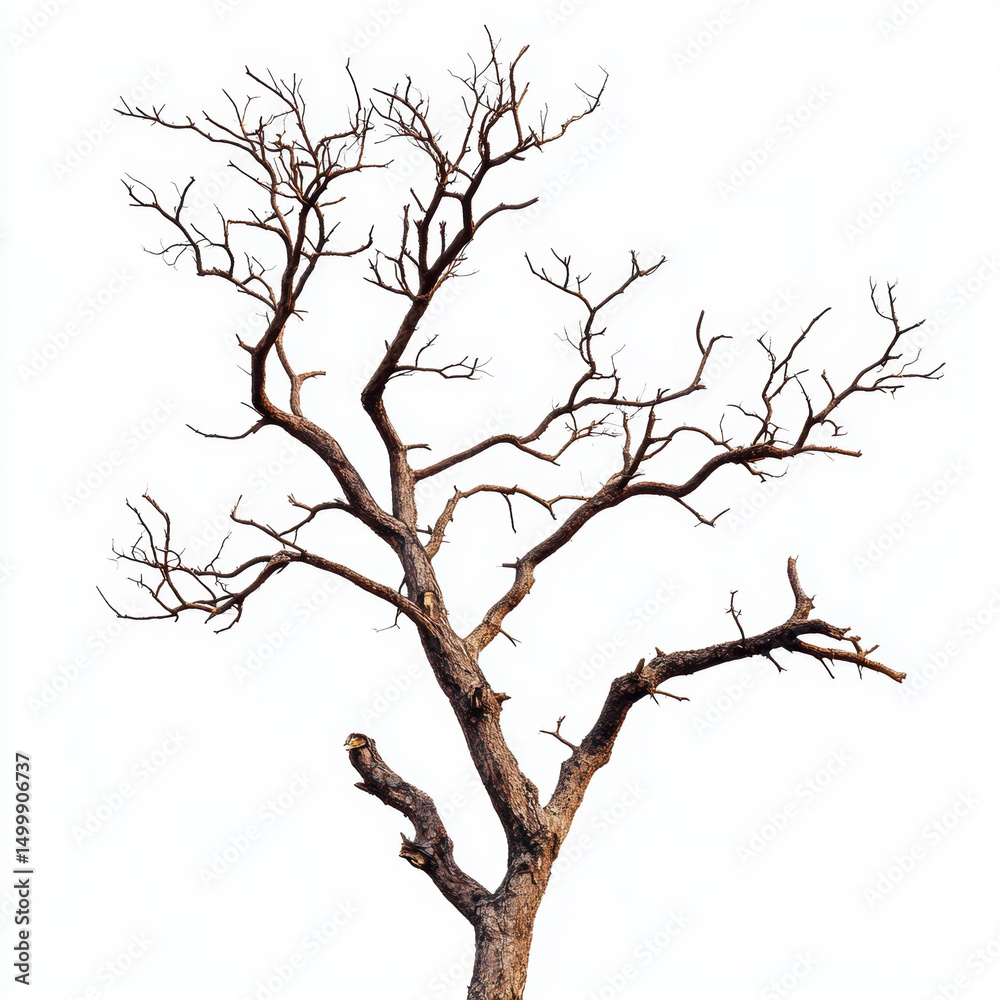 Fototapeta premium Dry dead lifeless tree isolated over white