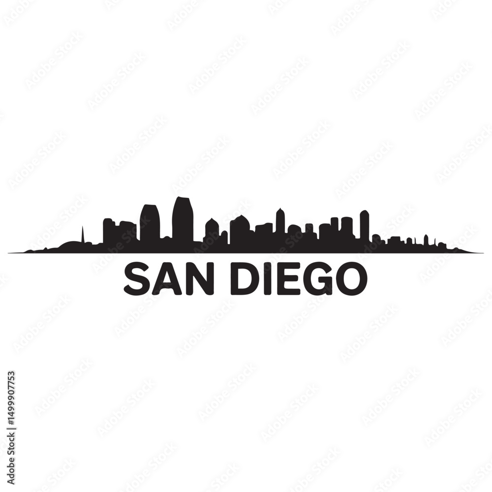 Naklejka premium San Diego city skyline horizontal banner. Black San Diego city, USA. Vector template for your design. Vector black silhouette. with white background