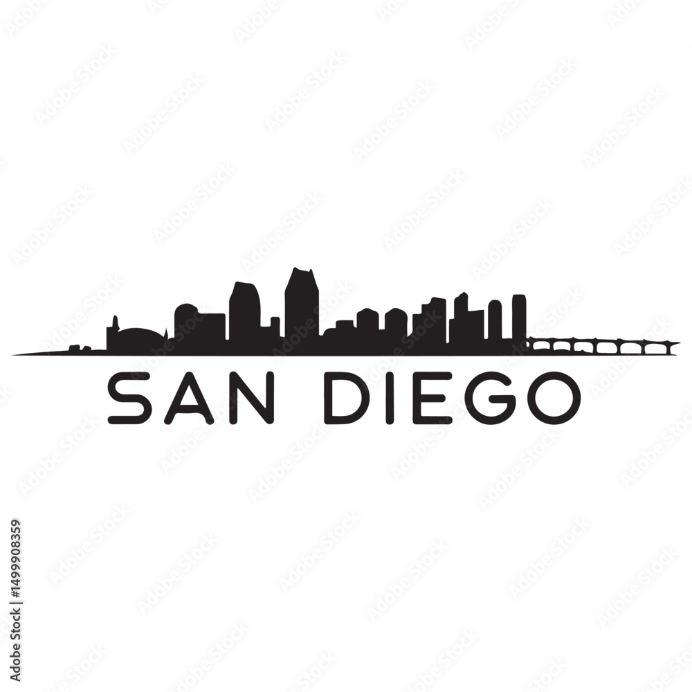 Fototapeta premium San Diego city skyline horizontal banner. Black San Diego city, USA. Vector template for your design. Vector black silhouette. with white background
