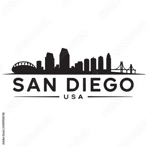San Diego city skyline horizontal banner. Black San Diego city, USA. Vector template for your design. Vector black silhouette. with white background