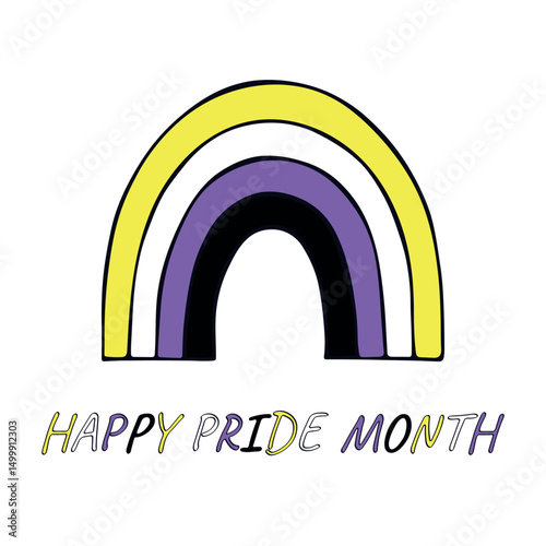 Colorful rainbow shape Non-binary pride flag Happy pride day LGBTQIA community Pride Month Vector hand drawn doodle for posters, stickers, logo, cards