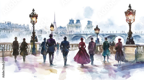 paris watercolor cityscape eiffel background parisian