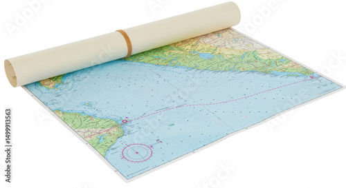 Isolated Rolled Navigation Sea Chart