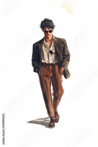 paris illustration man suit shirt shoes