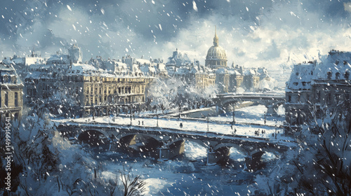 paris cityscape snow style touch impressionism