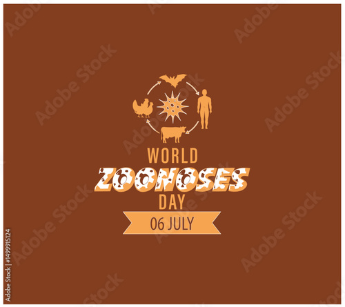 World Zoonoses Day. 6th July. zoonotic diseases transmissible from animals to humans. take a pledge to prevent zoonotic diseases banner, poster, vector illustration, flyer design.