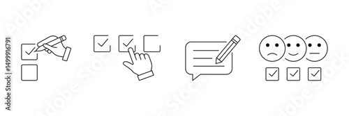 Set of Survey user icon collection. Including question, opinion, satisfaction, opinion, research symbol.