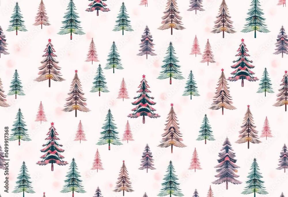 Obraz premium Seamless watercolor Christmas tree pattern in pretty pink, ideal for stationery & fabric Plenty of negative space, pattern, wrapping paper