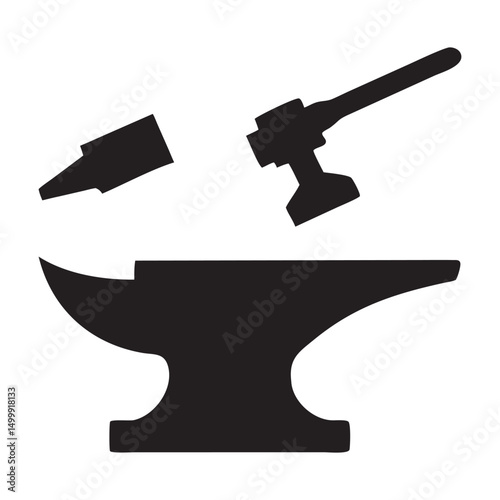 A blacksmith forge and hammer icon vector illustration on white background.