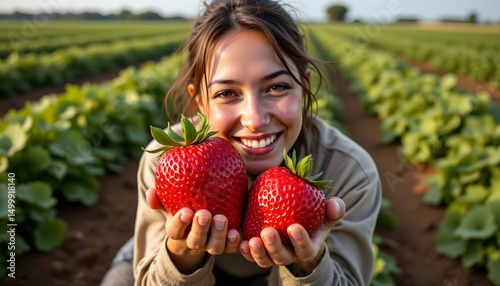 A weather beaten hand, calloused from years of working the land, cradles an enormous, crimson fruit