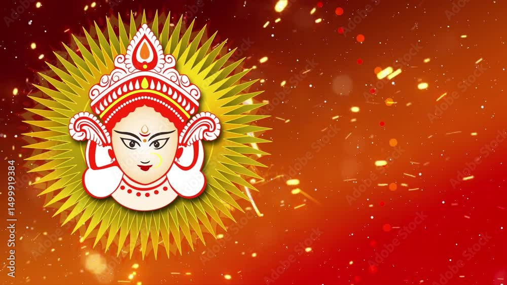 Durga Puja Background video in Red Golden flavour with Durga face on the left and blank right side