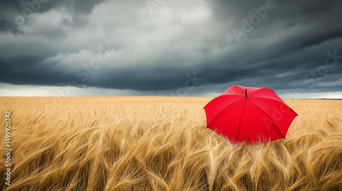A polished, market-friendly photograph harvesting under stormy skies: farmers braving the weather to protect their wheat and triticale field.