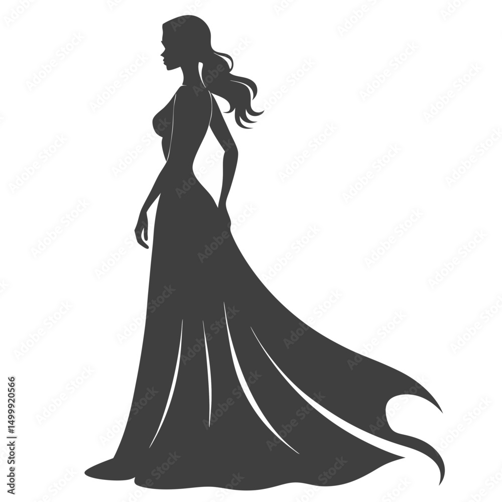 Elegant woman in a flowing gown silhouette Elegant woman in a flowing gown silhouette