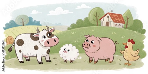 Cute Cartoon Farm Animals C...