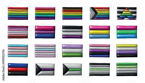 Set of colorful LGBTQ+ pride flags Gender equality and sexual identity pride flags collection LGBTQIA community pride month