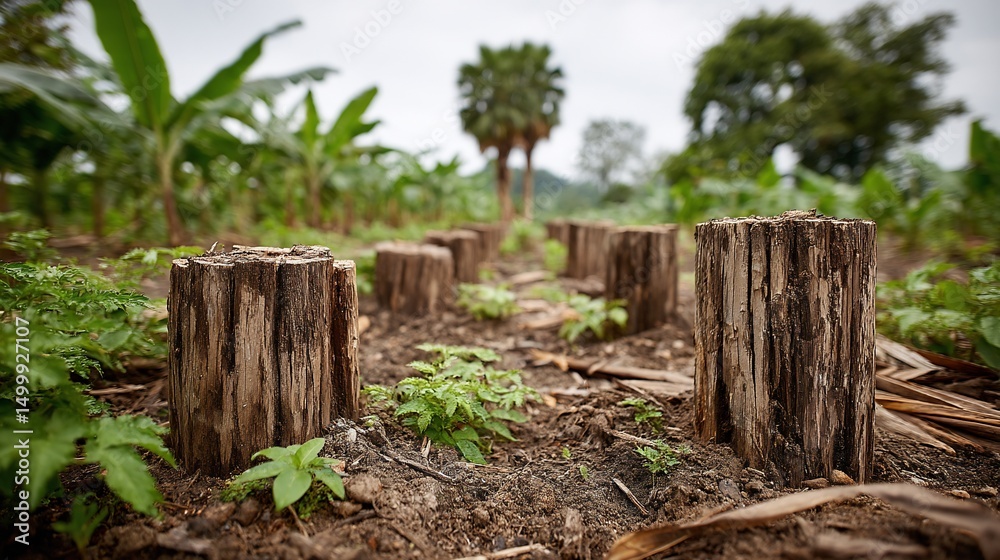 Row of weathered stumps in rural landscape Row of weathered stumps in rural landscape