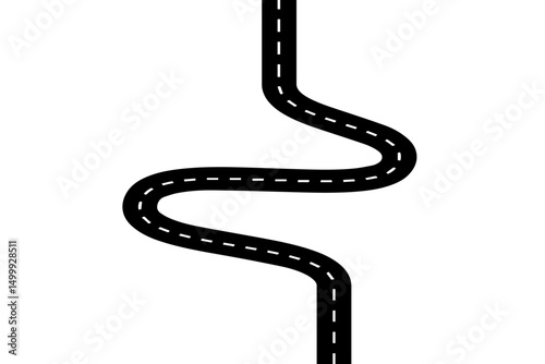 Winding curves or curvy road. Isolated on transparent background. Winding or twisting road from top view. Bending roads and highways . Vector illustration