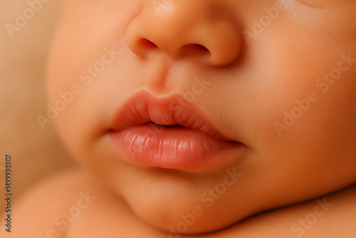 Perfectly Smooth Close-Up of a Baby’s Lips and Nose in Soft, Warm Lighting with Flawless Skin Detail