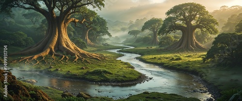 Forest landscape on a prehistoric river


