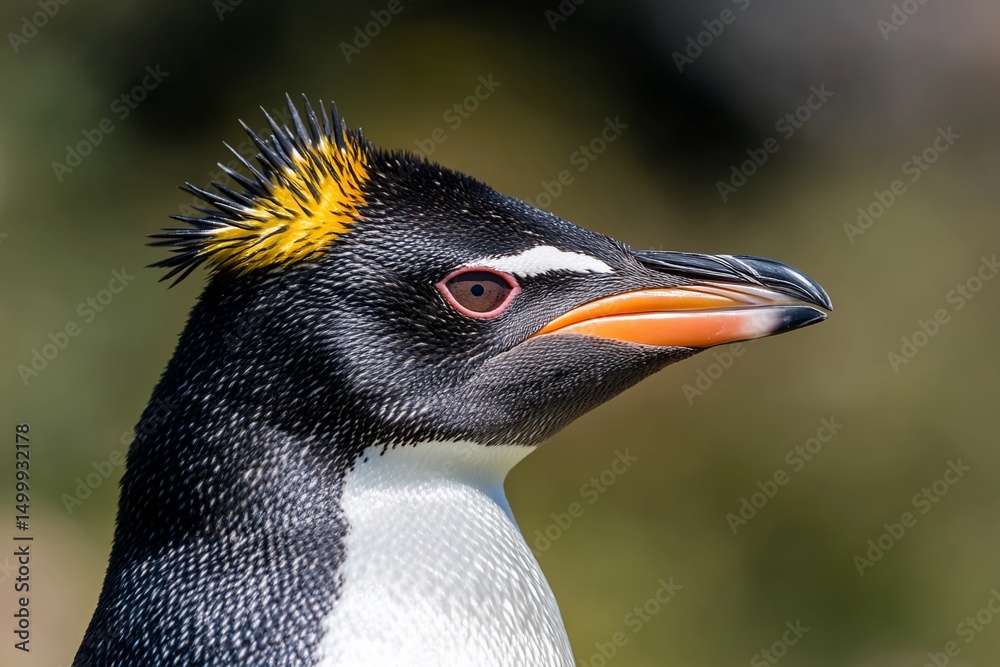 Naklejka premium Close-up profile of a penguin, showcasing its vibrant yellow crest and striking features