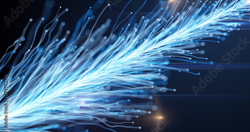 Abstract bright flower branch growing with particles on blue