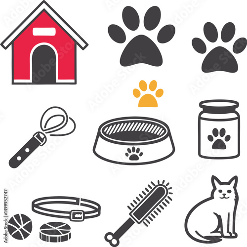 Colorful vector icons set of food, kitchen, and travel symbols
