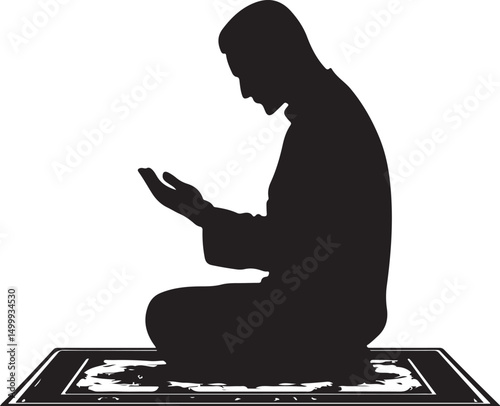 Silhouette of a Muslim man praying on a mat