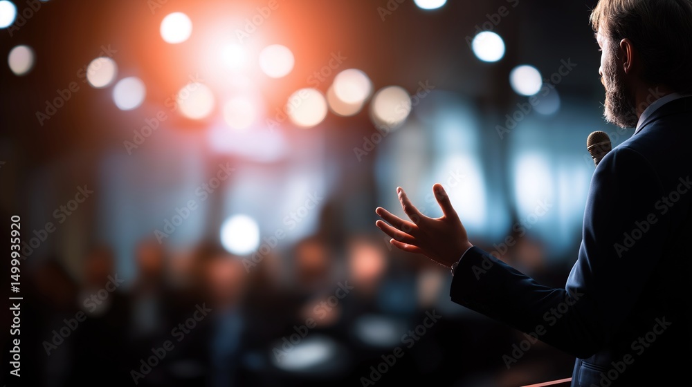 Fototapeta premium Speaker delivering a passionate speech, inspiring the audience with powerful ideas.