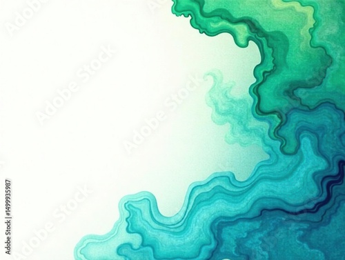 Vibrant blue-green watercolor swirls, fractal patterns , intense, design