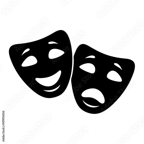 Comedy and tragedy theatrical masks in black, classic representation of drama