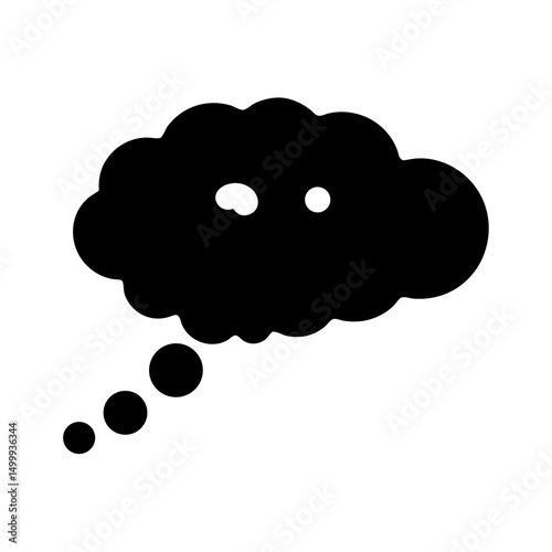 Black thought bubble with two eyes and three dots, thinking cloud concept