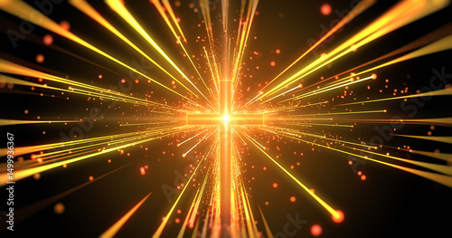 Cross animation with lights and particles on golden. I made this video with 3d program, using its 3d animation features.