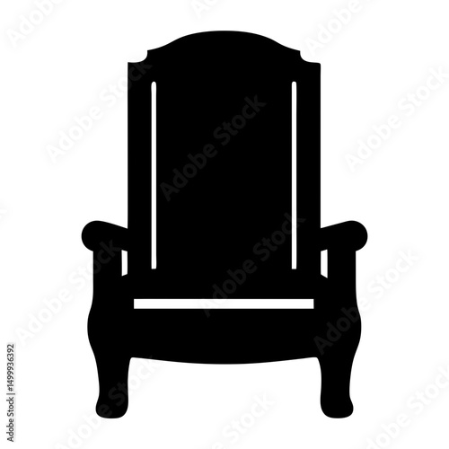 Elegant black silhouette of a classic armchair with decorative details and legs