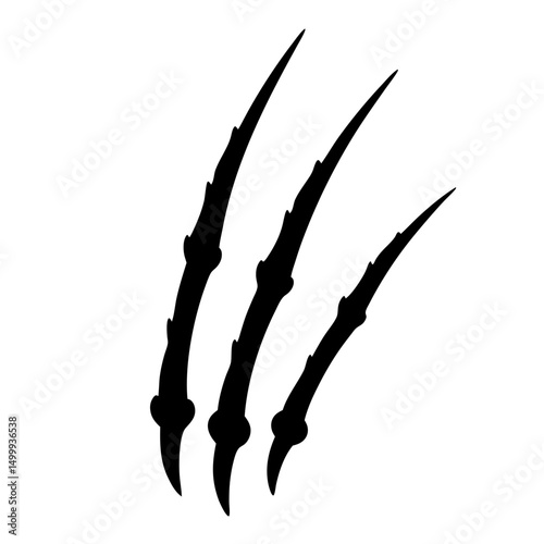 Three black claws scratching downwards on a white background with jagged edges
