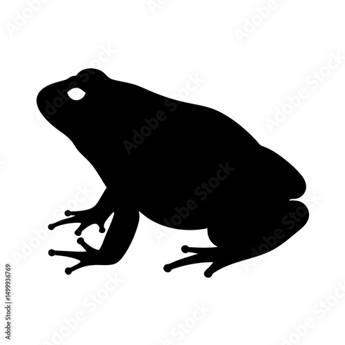 Black silhouette of a plump frog with delicate feet on white background
