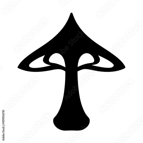 Whimsical Black Mushroom Silhouette with Unique Cap and Stalk Design