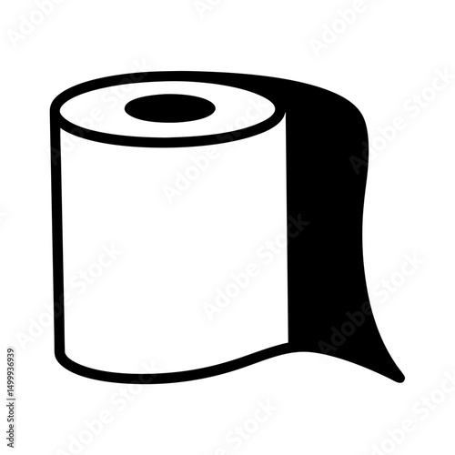 Simple black and white graphic illustration of a roll of toilet paper