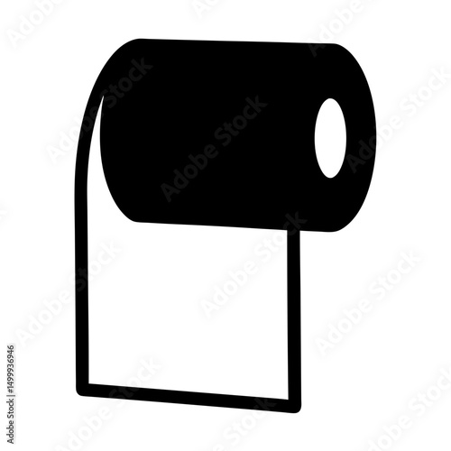 Minimalist toilet paper roll icon in black and white, modern design