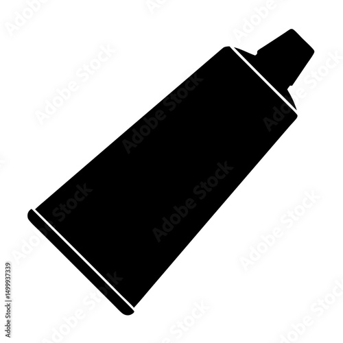 Minimalist black and white illustration of a squeeze tube with a dispenser