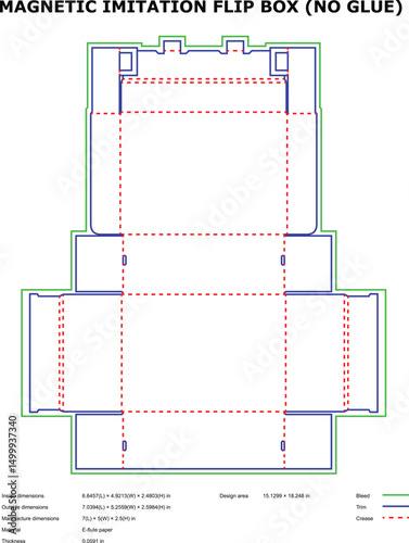 Magnetic imitation flip box template no glue die cut design