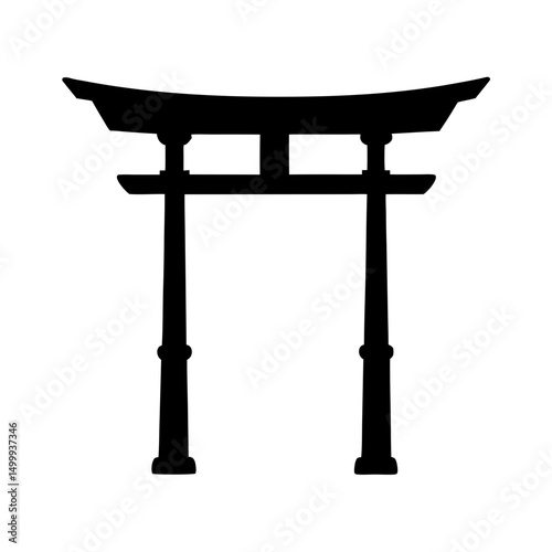 A Symbolic Silhouette of a Traditional Japanese Torii Gate on White