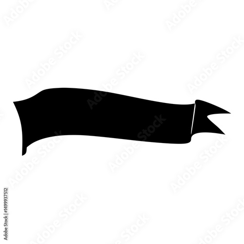 Black silhouette of a flowing ribbon banner with distinctive edges design