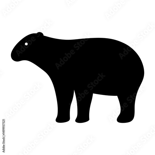 Simple black silhouette of a tapir with white eye, isolated on white