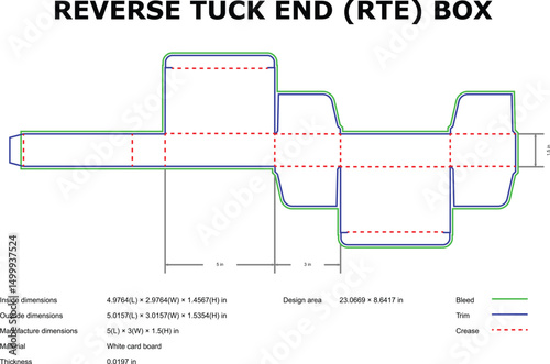 Reverse tuck end rte box packaging template die-cut diagram