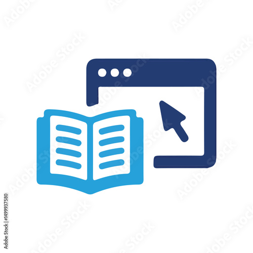 Online library icon. Simple solid style. Open book with cursor,  Glyph vector illustration isolated on white background. EPS 10.