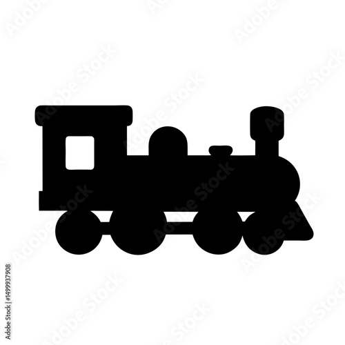Stylized silhouette of an old fashioned steam engine train with four wheels