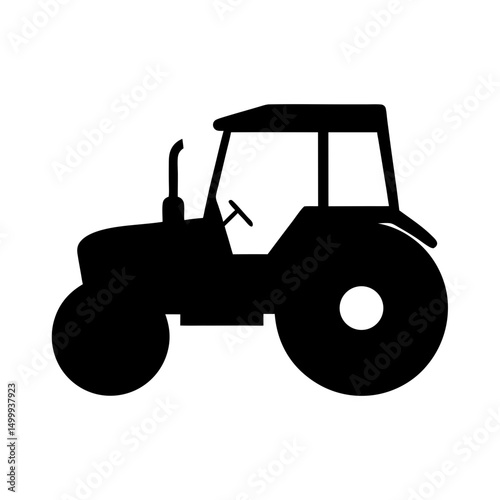 Simple minimalist black silhouette illustration of an agricultural farm tractor equipment